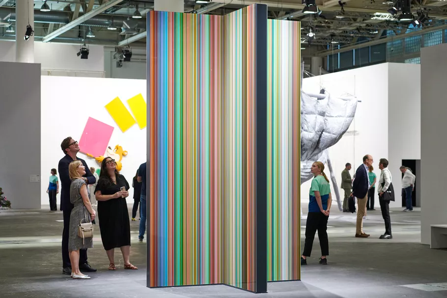 Gerhard Richter, installation view of STRIP-TOWER, 2023, in David Zwirner’s presentation at Art Basel Unlimited in Basel, 2023. Courtesy of Art Basel.