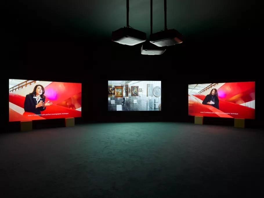 Installation View, Lina Bo Bardi—A Marvelous Entanglement, 2019, at the Tate Britain, 2023. Photo by Jack Hems. © Isaac Julien Courtesy the artist and Victoria Miro.