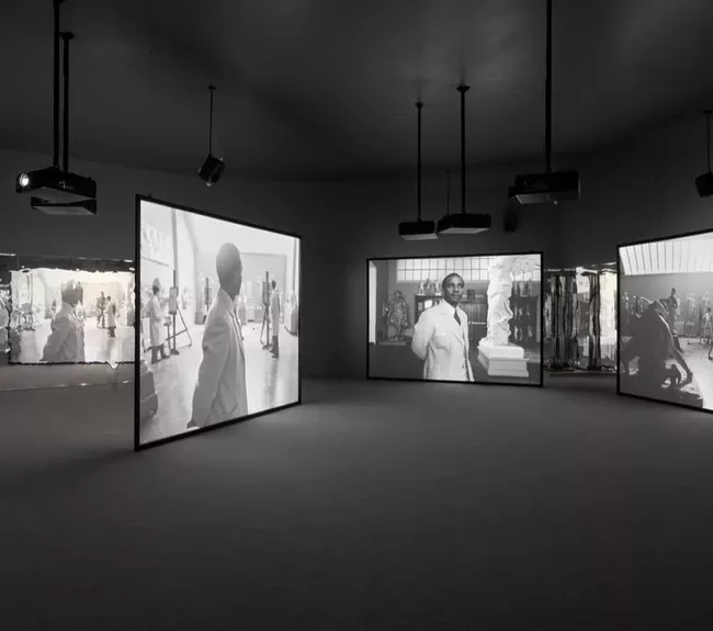 Installation view, Once Again... (Statues Never Die), 2022, at the Tate Britain, 2023. Photo by Jack Hems. © Isaac Julien. Courtesy the artist and Victoria Miro.
