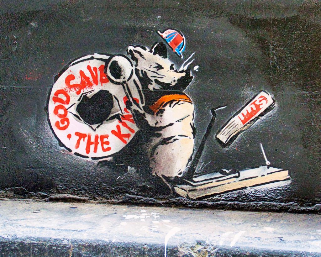 This supposed Banksy has been debunked by the artist's studio and painted over. Photo Gerard FerryAlamy Live News.