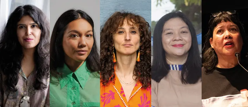 From left-Natasha Ginwala, Amal Khalaf, Zeynep Öz, Alia Swastika, Megan Tamati-Quennell. Photo Resnicow and Associates.Photo-Resnicow and Associates.